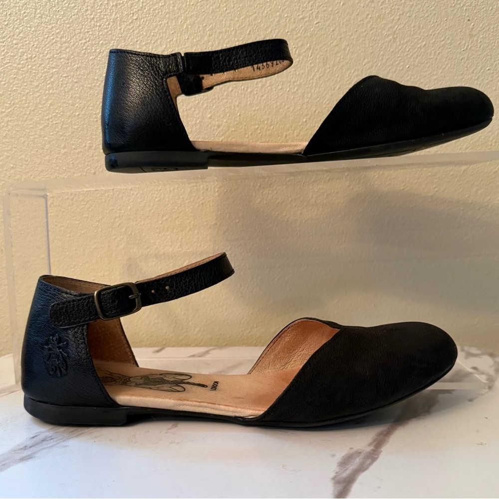 Fly London Black D'Orsay Ankle-Strap Flats